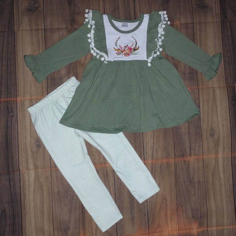 Boutique Fall Antlers Hunting Girls Tunic & Leggings Outfit Set